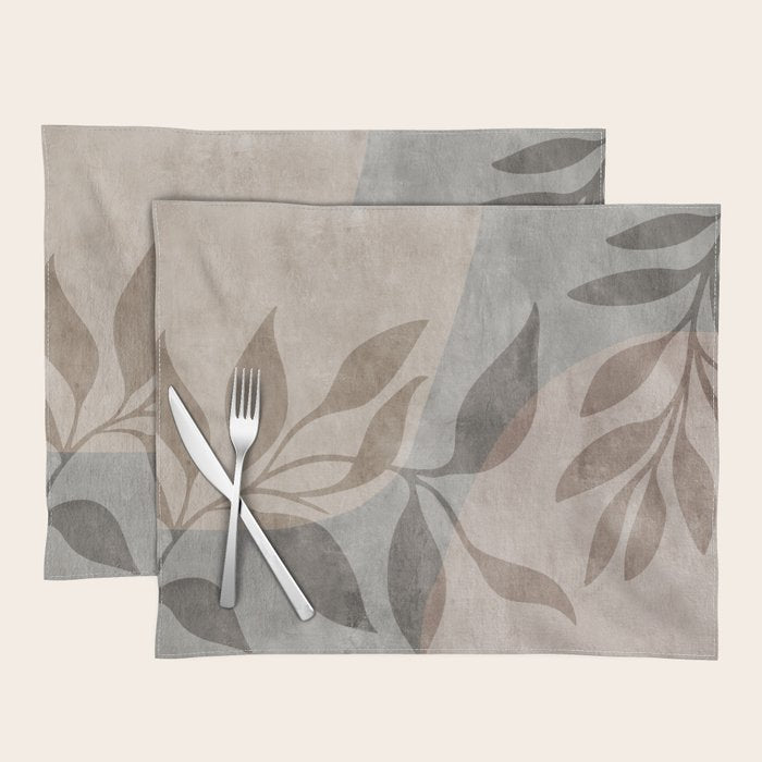 Serene Foliage Earthy Minimalist Botanical Art Peach Beige Grey Placemat Gallery Image 1
