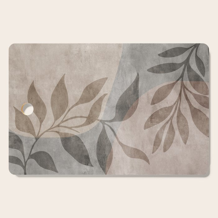 Serene Foliage Earthy Minimalist Botanical Art Peach Beige Grey Cutting Board Gallery Image 1