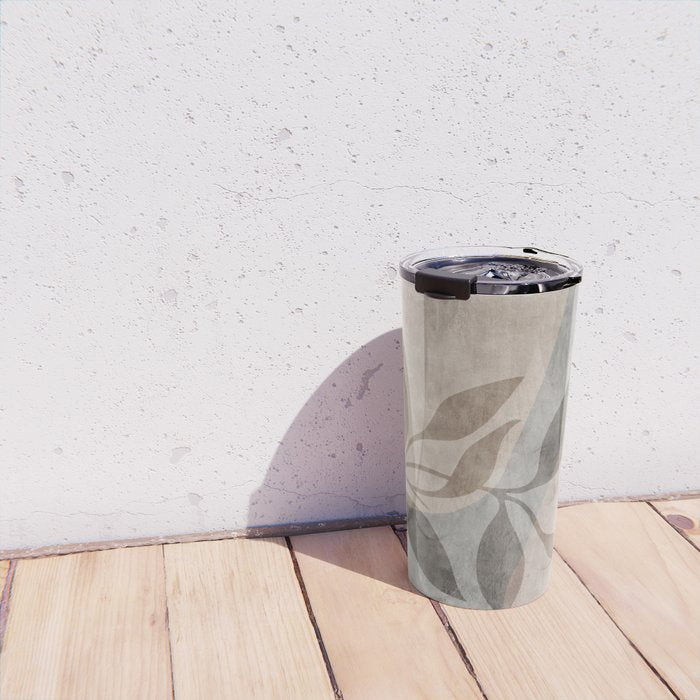 Serene Foliage Earthy Minimalist Botanical Art Peach Beige Grey Travel Mug Gallery Image 4