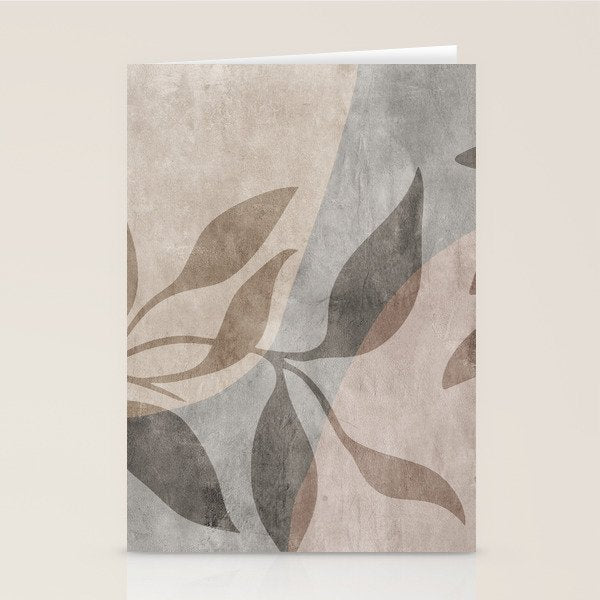 Serene Foliage Earthy Minimalist Botanical Art Peach Beige Grey Stationery Card Gallery Image 1