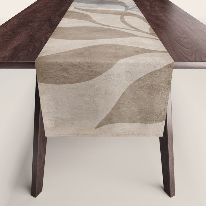 Serene Foliage Earthy Minimalist Botanical Art Peach Beige Grey Table Runner Gallery Image 1