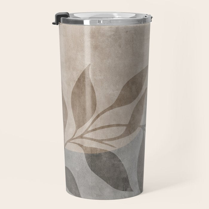 Serene Foliage Earthy Minimalist Botanical Art Peach Beige Grey Travel Mug Gallery Image 3