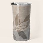 Serene Foliage Earthy Minimalist Botanical Art Peach Beige Grey Travel Mug Gallery Image 3
