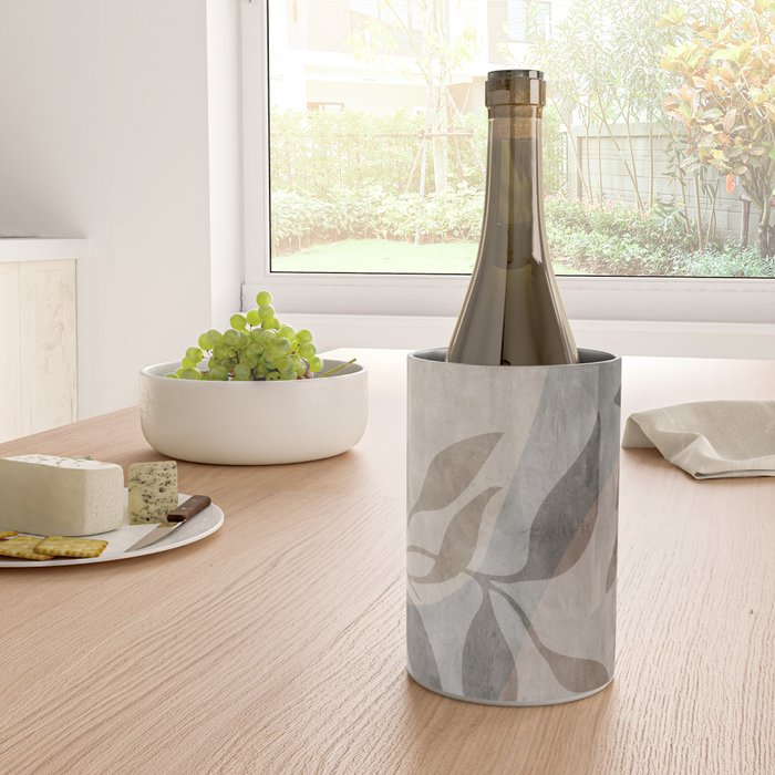 Serene Foliage Earthy Minimalist Botanical Art Peach Beige Grey Wine Chiller Gallery Image 4