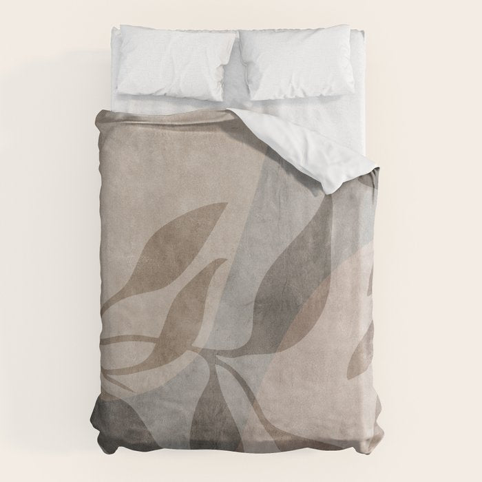 Serene Foliage Earthy Minimalist Botanical Art Peach Beige Grey Duvet Cover Gallery Image 6