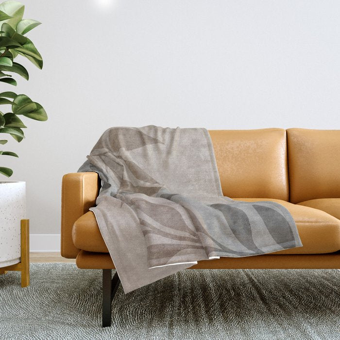 Serene Foliage Earthy Minimalist Botanical Art Peach Beige Grey Throw Blanket Gallery Image 1