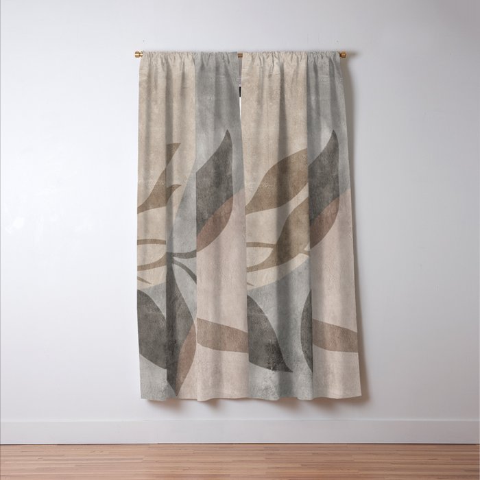 Serene Foliage Earthy Minimalist Botanical Art Peach Beige Grey Window Curtain Gallery Image 3