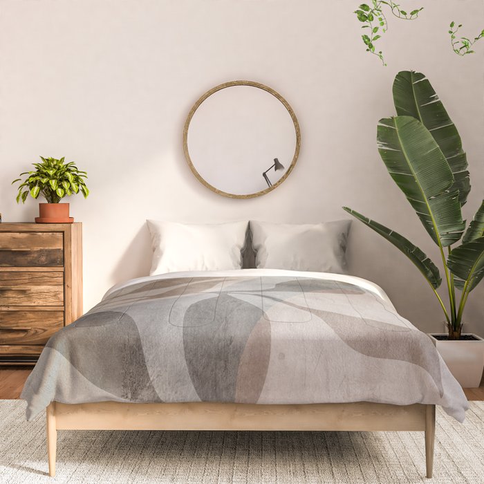 Serene Foliage Earthy Minimalist Botanical Art Peach Beige Grey Comforter Gallery Image 3