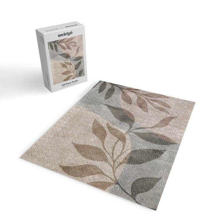 Serene Foliage Earthy Minimalist Botanical Art Peach Beige Grey Jigsaw Puzzle Gallery Image 2