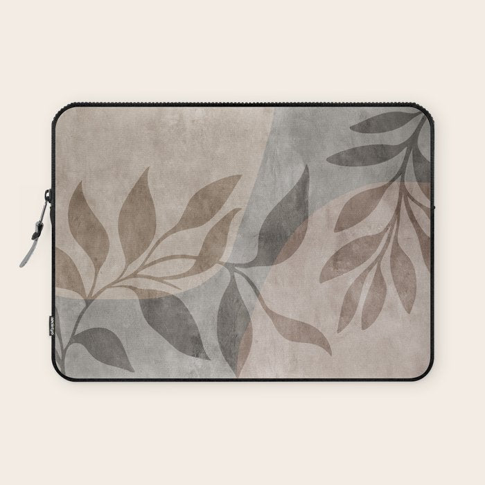 Serene Foliage Earthy Minimalist Botanical Art Peach Beige Grey Laptop Sleeve Gallery Image 1