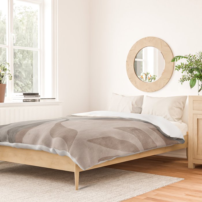 Serene Foliage Earthy Minimalist Botanical Art Peach Beige Grey Duvet Cover Gallery Image 2