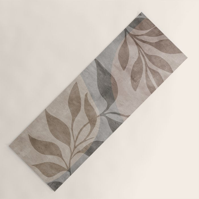 Serene Foliage Earthy Minimalist Botanical Art Peach Beige Grey Yoga Mat Gallery Image 1