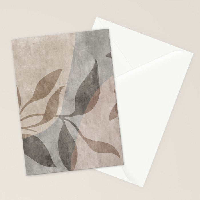 Serene Foliage Earthy Minimalist Botanical Art Peach Beige Grey Stationery Card Gallery Image 2