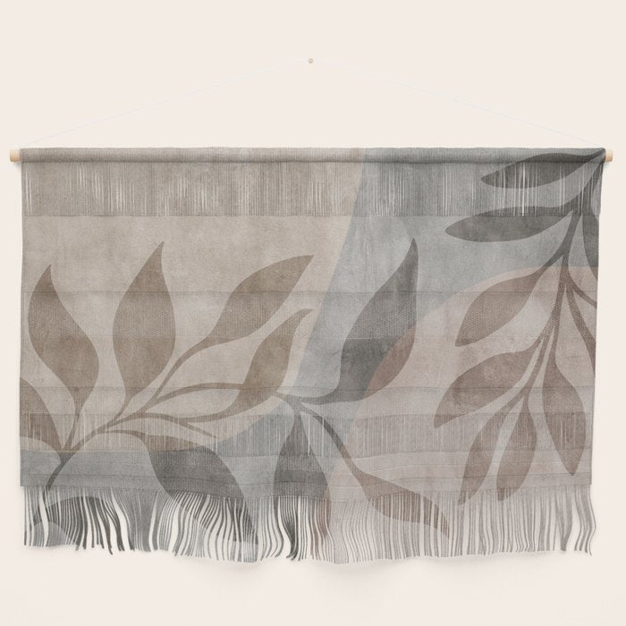 Serene Foliage Earthy Minimalist Botanical Art Peach Beige Grey Wall Hanging Gallery Image 1
