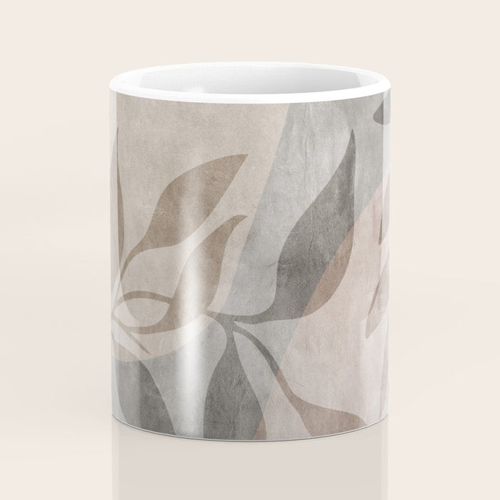 Serene Foliage Earthy Minimalist Botanical Art Peach Beige Grey Coffee Mug Gallery Image 4