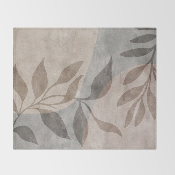 Serene Foliage Earthy Minimalist Botanical Art Peach Beige Grey Throw Blanket Gallery Image 2