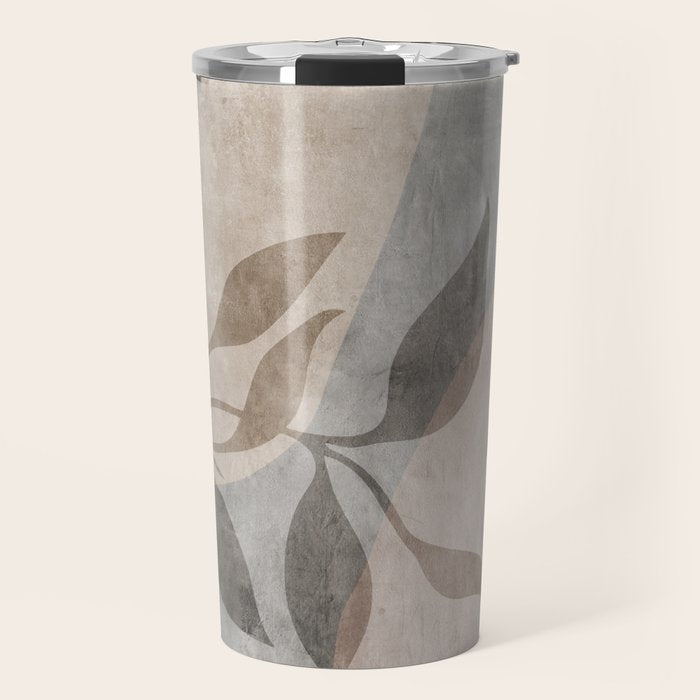 Serene Foliage Earthy Minimalist Botanical Art Peach Beige Grey Travel Mug Gallery Image 1