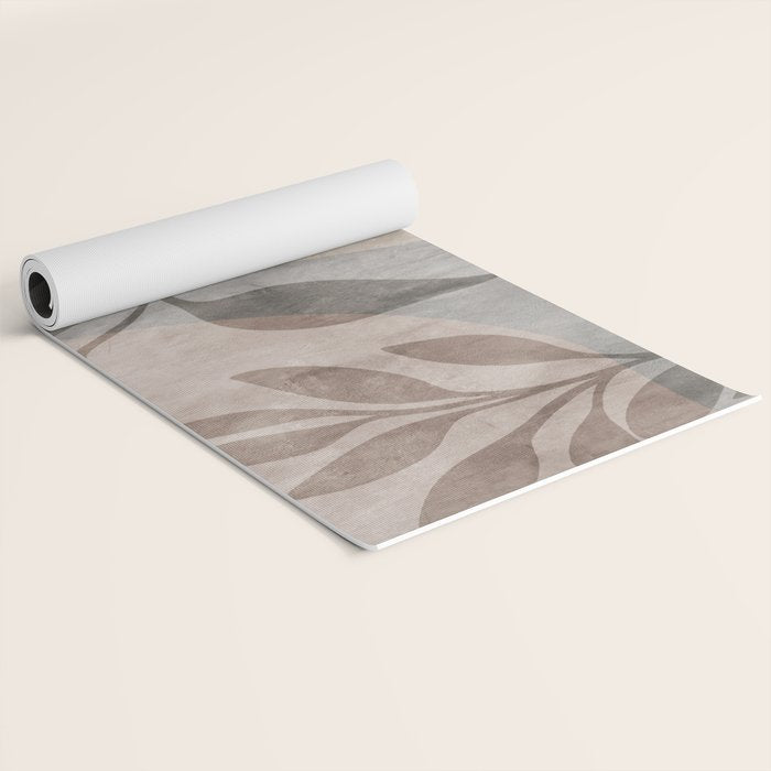 Serene Foliage Earthy Minimalist Botanical Art Peach Beige Grey Yoga Mat Gallery Image 2