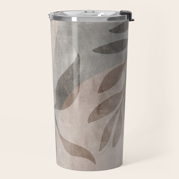 Serene Foliage Earthy Minimalist Botanical Art Peach Beige Grey Travel Mug Gallery Image 2