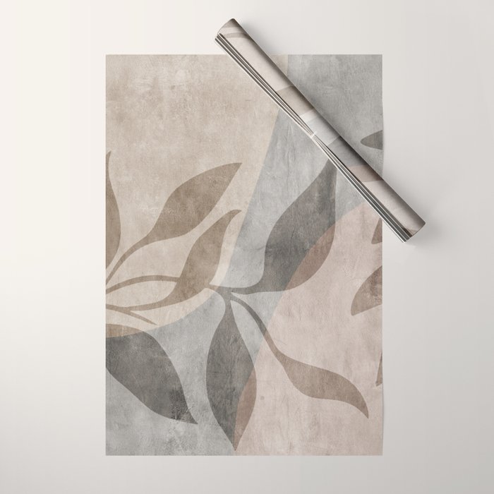 Serene Foliage Earthy Minimalist Botanical Art Peach Beige Grey Wrapping Paper Gallery Image 1