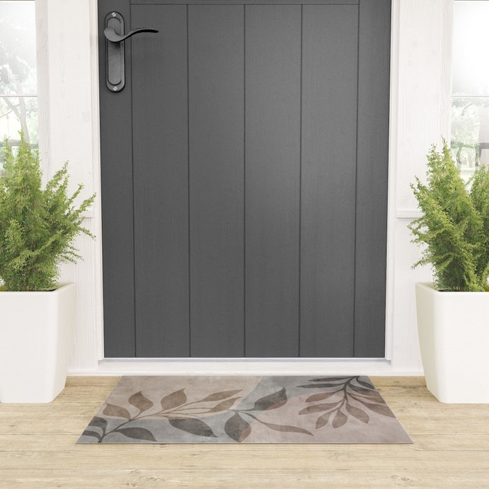 Serene Foliage Earthy Minimalist Botanical Art Peach Beige Grey Welcome Mat Gallery Image 3