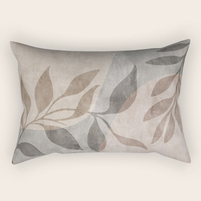 Serene Foliage Earthy Minimalist Botanical Art Peach Beige Grey Rectangular Pillow Gallery Image 1