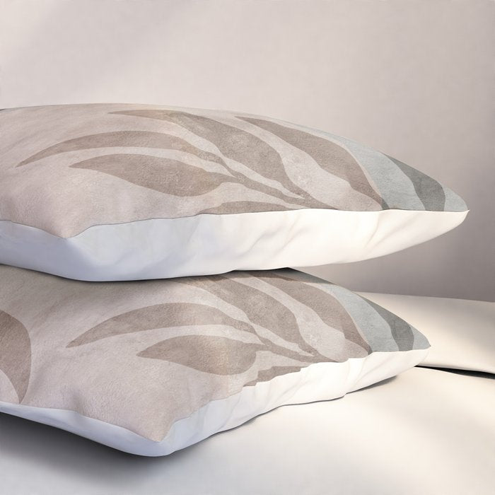 Serene Foliage Earthy Minimalist Botanical Art Peach Beige Grey Pillow Sham Gallery Image 3