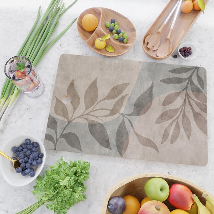 Serene Foliage Earthy Minimalist Botanical Art Peach Beige Grey Cutting Board Gallery Image 2