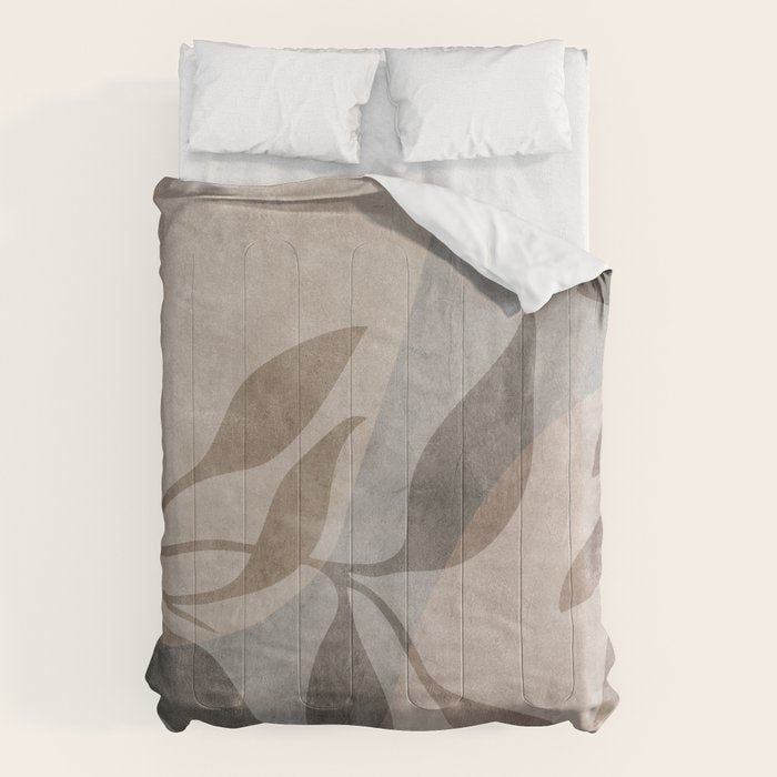 Serene Foliage Earthy Minimalist Botanical Art Peach Beige Grey Comforter Gallery Image 1