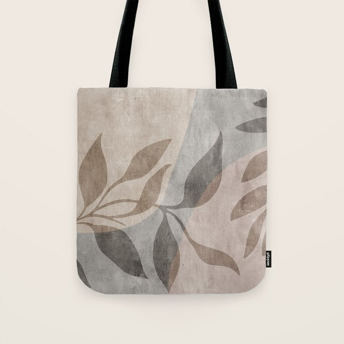 Serene Foliage Earthy Minimalist Botanical Art Peach Beige Grey Tote Bag Gallery Image 1