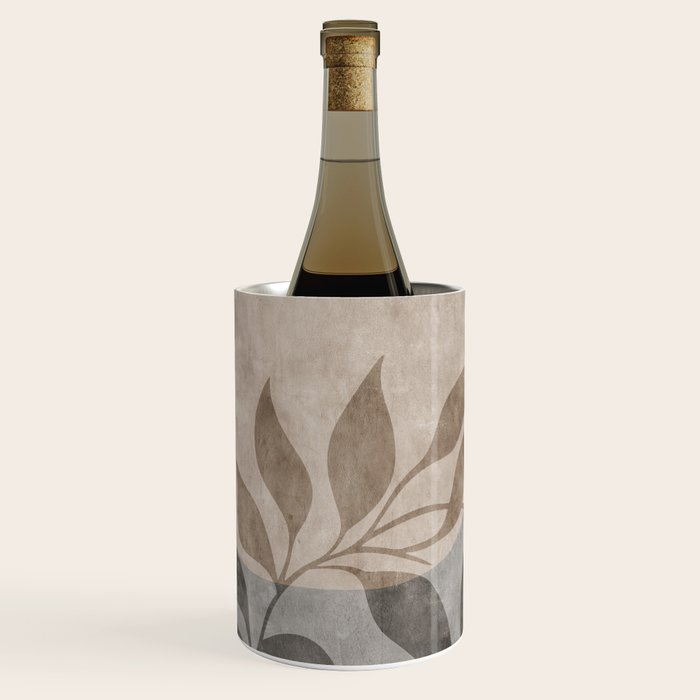 Serene Foliage Earthy Minimalist Botanical Art Peach Beige Grey Wine Chiller Gallery Image 2