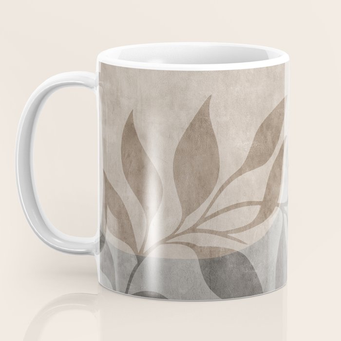 Serene Foliage Earthy Minimalist Botanical Art Peach Beige Grey Coffee Mug Gallery Image 3