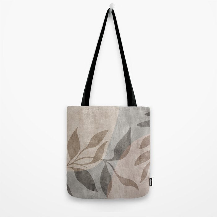 Serene Foliage Earthy Minimalist Botanical Art Peach Beige Grey Tote Bag Gallery Image 2