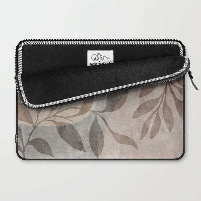 Serene Foliage Earthy Minimalist Botanical Art Peach Beige Grey Laptop Sleeve Gallery Image 2