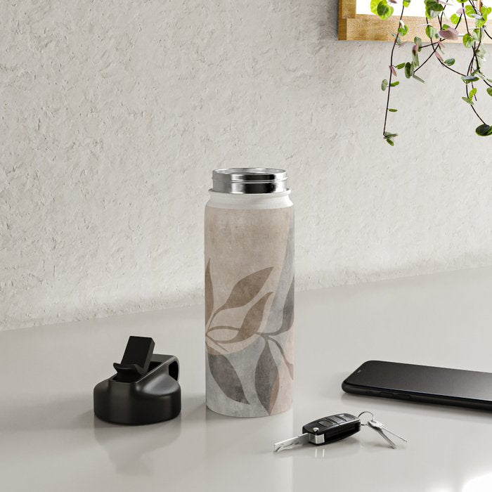 Serene Foliage Earthy Minimalist Botanical Art Peach Beige Grey Water Bottle Gallery Image 4