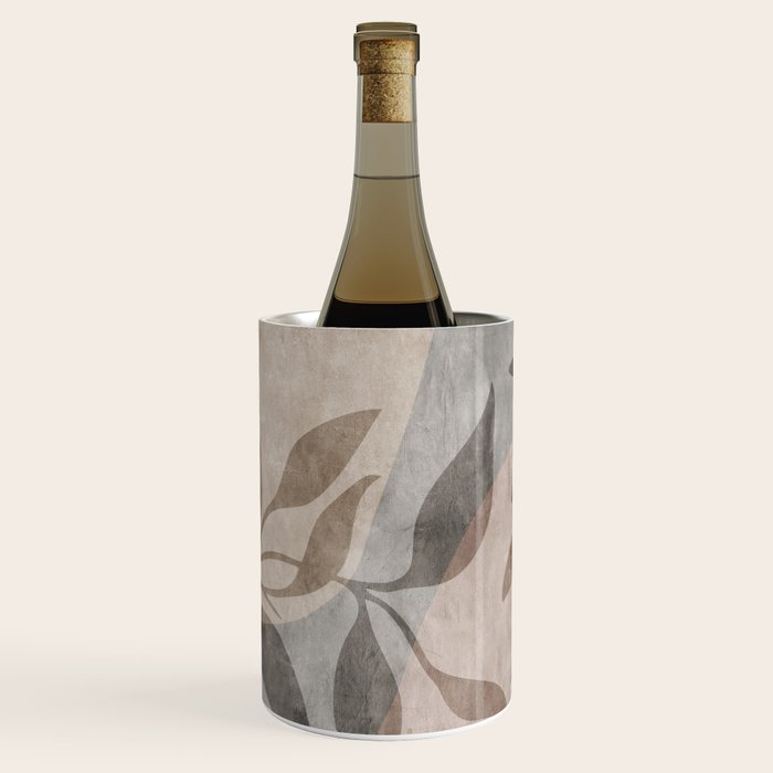 Serene Foliage Earthy Minimalist Botanical Art Peach Beige Grey Wine Chiller Gallery Image 1