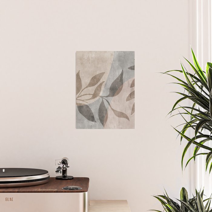 Serene Foliage Earthy Minimalist Botanical Art Peach Beige Grey Poster Gallery Image 2