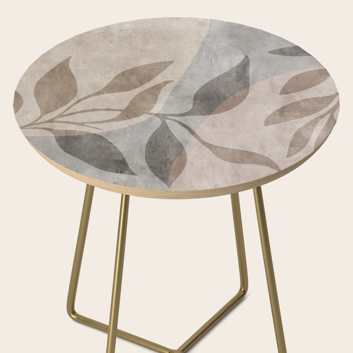 Serene Foliage Earthy Minimalist Botanical Art Peach Beige Grey Side Table Gallery Image 2