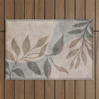 Serene Foliage Earthy Minimalist Botanical Art Peach Beige Grey Outdoor Rug Gallery Image 1