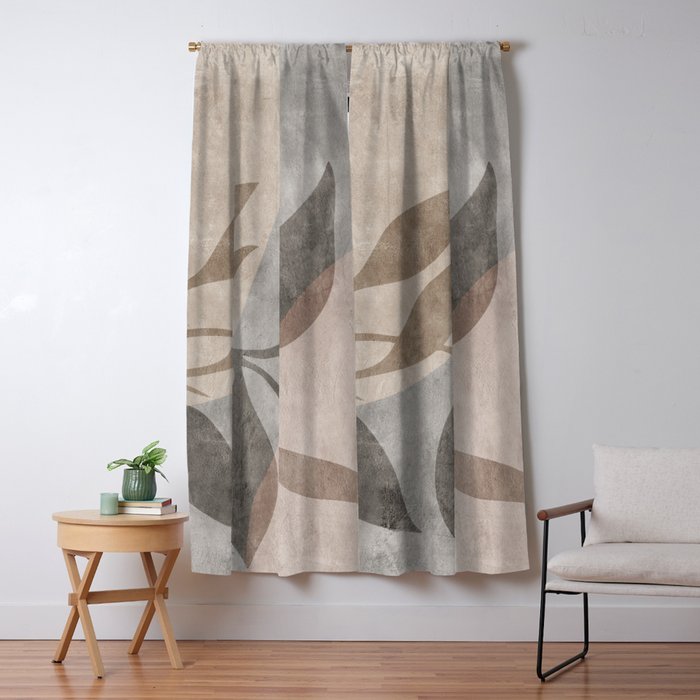 Serene Foliage Earthy Minimalist Botanical Art Peach Beige Grey Window Curtain Gallery Image 5