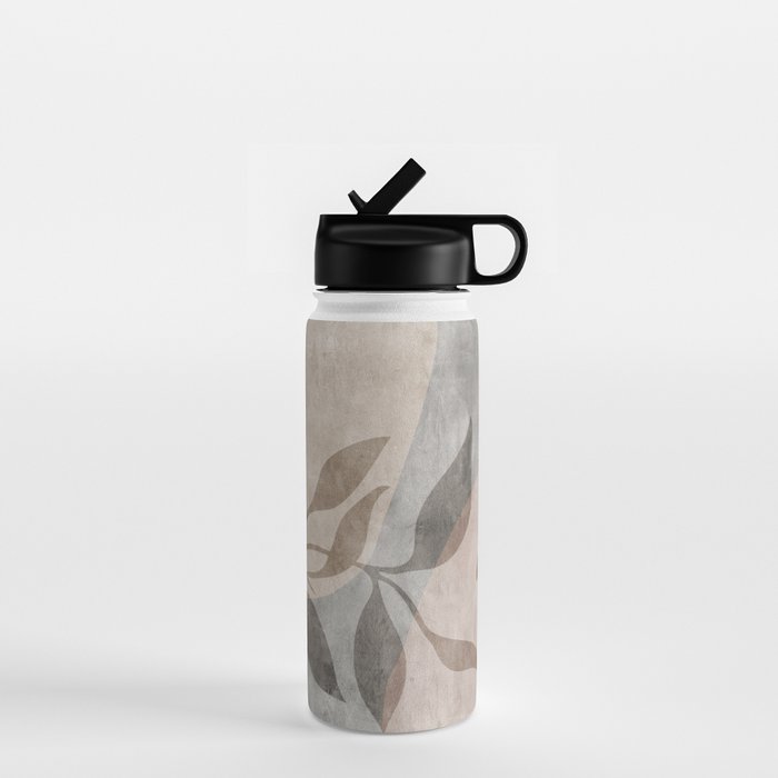 Serene Foliage Earthy Minimalist Botanical Art Peach Beige Grey Water Bottle Gallery Image 1