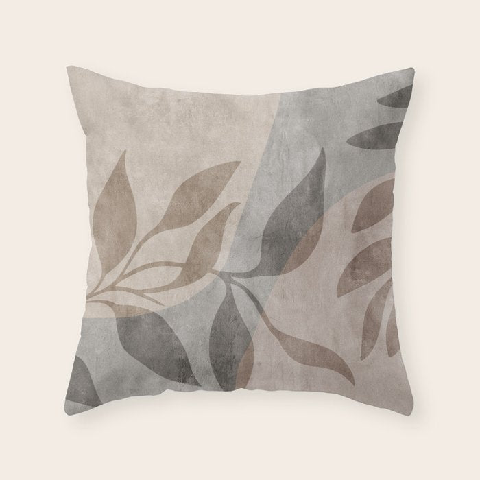 Serene Foliage Earthy Minimalist Botanical Art Peach Beige Grey Throw Pillow Gallery Image 1