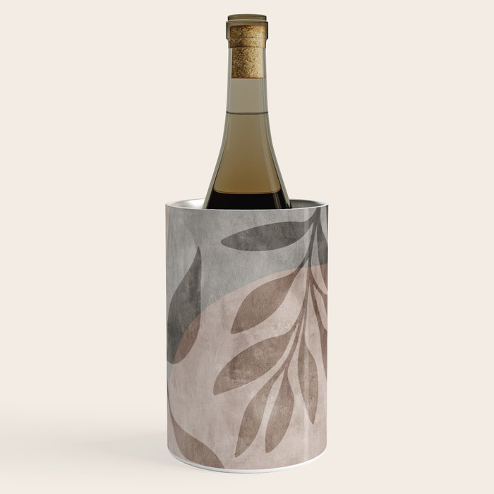 Serene Foliage Earthy Minimalist Botanical Art Peach Beige Grey Wine Chiller Gallery Image 3