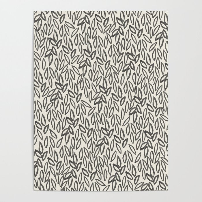 Organic Leaves Abstract Pattern in Charcoal Gray and Cream Poster Gallery Image 4