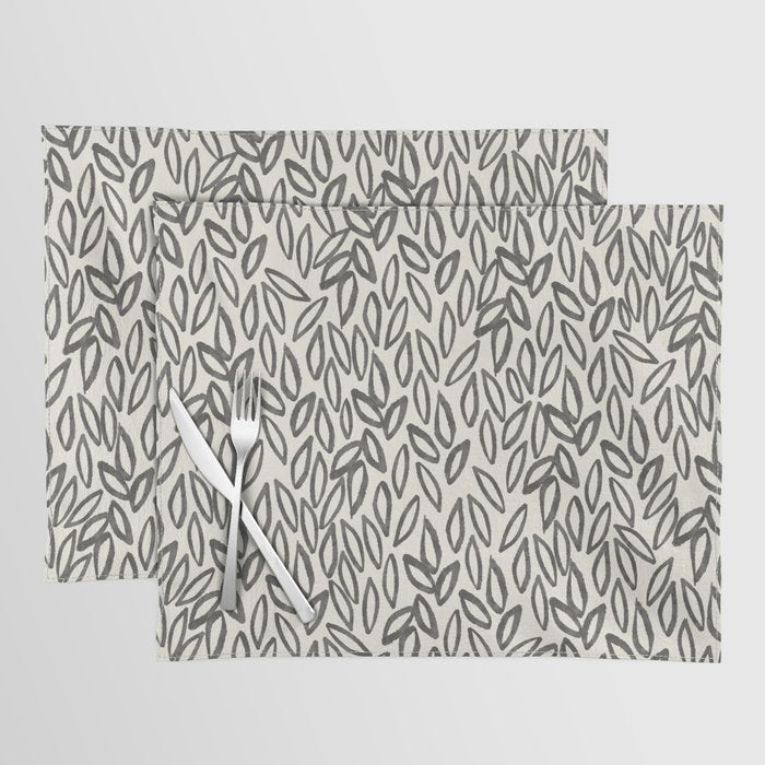 Organic Leaves Abstract Pattern in Charcoal Gray and Cream Placemat Gallery Image 1
