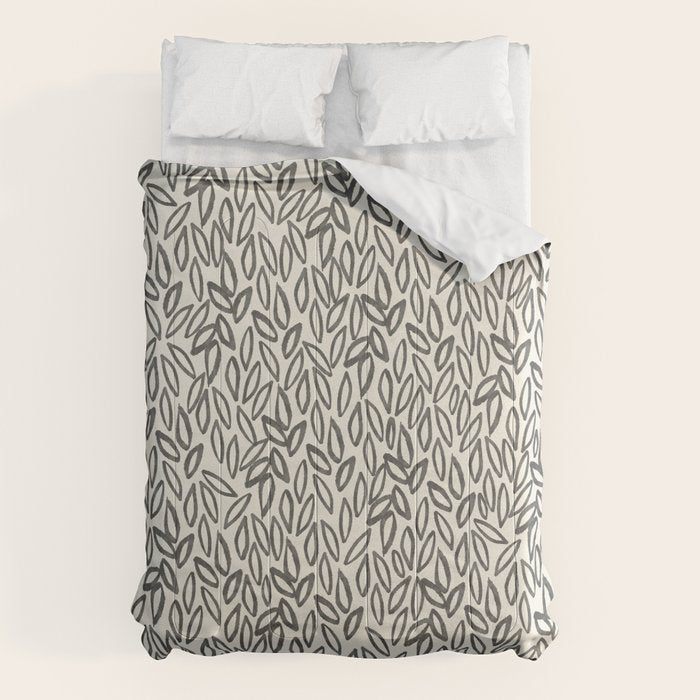 Organic Leaves Abstract Pattern in Charcoal Gray and Cream Comforter Gallery Image 1