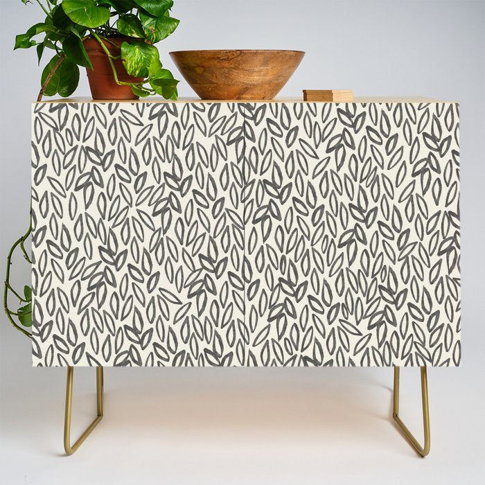 Organic Leaves Abstract Pattern in Charcoal Gray and Cream Credenza Gallery Image 1