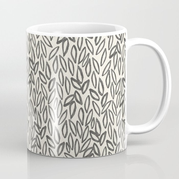 Organic Leaves Abstract Pattern in Charcoal Gray and Cream Coffee Mug Gallery Image 1
