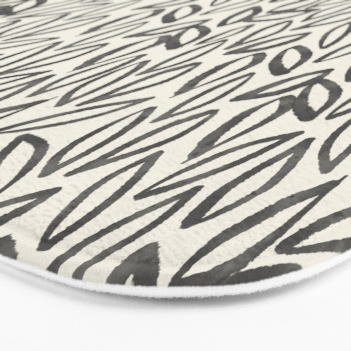 Organic Leaves Abstract Pattern in Charcoal Gray and Cream Bath Mat Gallery Image 3