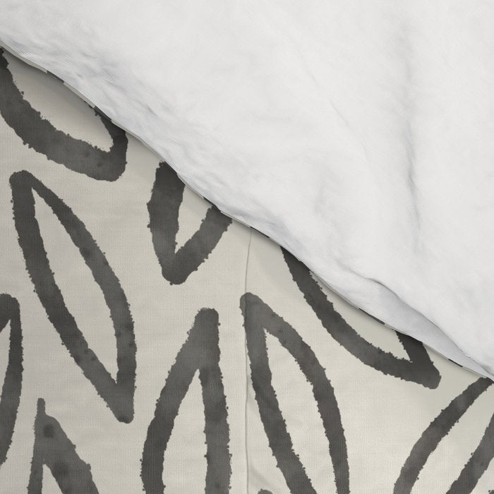 Organic Leaves Abstract Pattern in Charcoal Gray and Cream Comforter Gallery Image 4